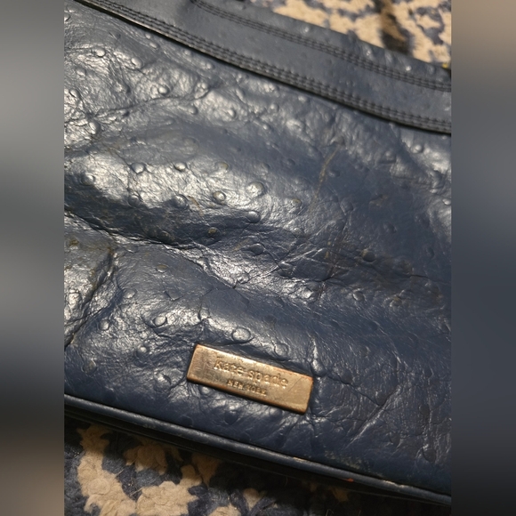 Kate Spade Satchel Loden Ostrich Embossed Ribbon Bow Y2k Bag Navy Blue Girlhood - Picture 12 of 16